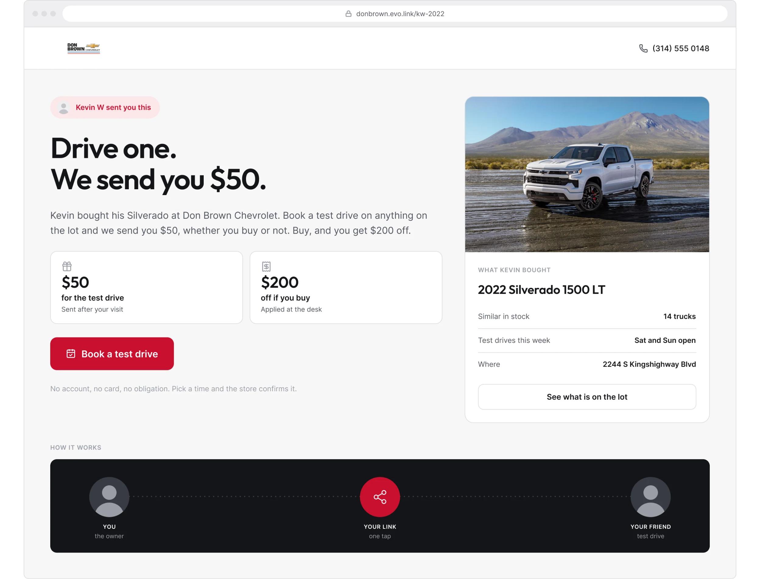 The referral landing page carrying the same offer through to redemption