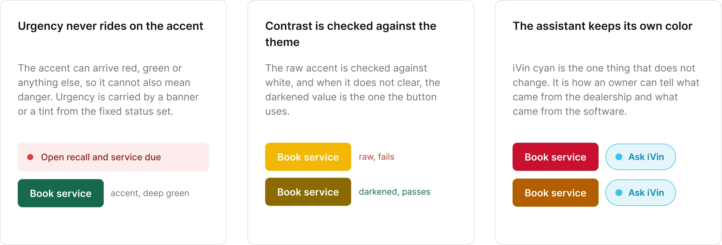 Three rules constraining theme variation: urgency, contrast and assistant identity