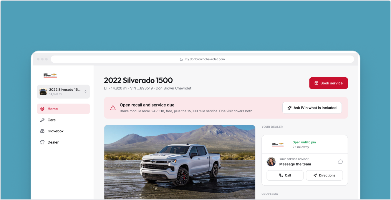 The owner web app dashboard in a browser window