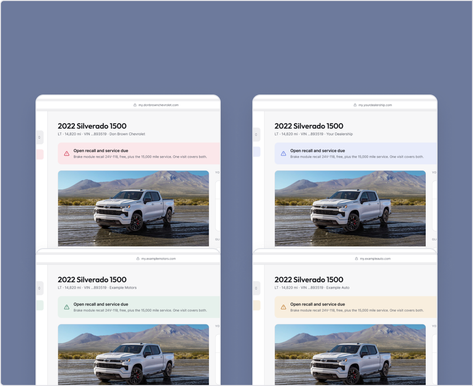 The same component themed for three dealerships